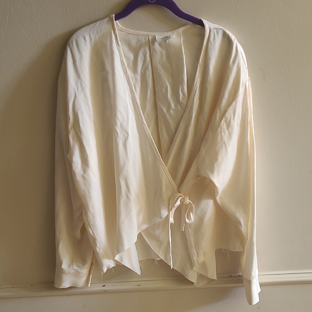 R.G. KANE - Cream Offwhite 100% Tencel Long Sleeve Raw Hem Shirt Top Sz M